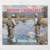 Personaliseer Fly Fishing Vrolijk Kerstfeest Likeurfles Etiket (Enkel label)