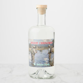 Personaliseer Fly Fishing Vrolijk Kerstfeest Likeurfles Etiket