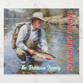 Personaliseer Fly Fishing Vrolijk Kerstfeest Likeurfles Etiket (Enkel label)