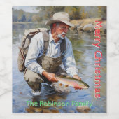 Personaliseer Fly Fishing Vrolijk Kerstfeest Wijn Etiket (Enkel label)