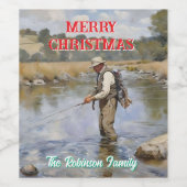 Personaliseer Fly Fishing Vrolijk Kerstfeest Wijn Etiket (Enkel label)