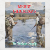 Personaliseer Fly Fishing Vrolijk Kerstfeest Wijn Etiket (Enkel label)