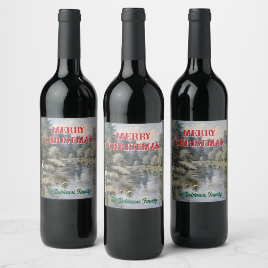 Personaliseer Fly Fishing Vrolijk Kerstfeest Wijn Etiket (Flessen)