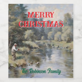 Personaliseer Fly Fishing Vrolijk Kerstfeest Wijn Etiket (Enkel label)