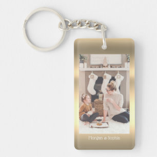 Personaliseer foto en namen Faux Metallic Gold, vs Sleutelhanger