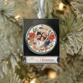 Personaliseer Foto Goud Bloemen Vrolijk Kerstfeest Verzilverd Banner Ornament