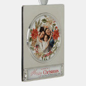 Personaliseer Foto Goud Bloemen Vrolijk Kerstfeest Verzilverd Banner Ornament (Rechts)