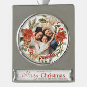 Personaliseer Foto Goud Bloemen Vrolijk Kerstfeest Verzilverd Banner Ornament (Voorkant)