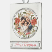 Personaliseer Foto Goud Bloemen Vrolijk Kerstfeest Verzilverd Banner Ornament (Links)