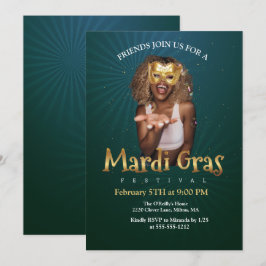 Personaliseer foto gouden masker Mardi Gras Kaart