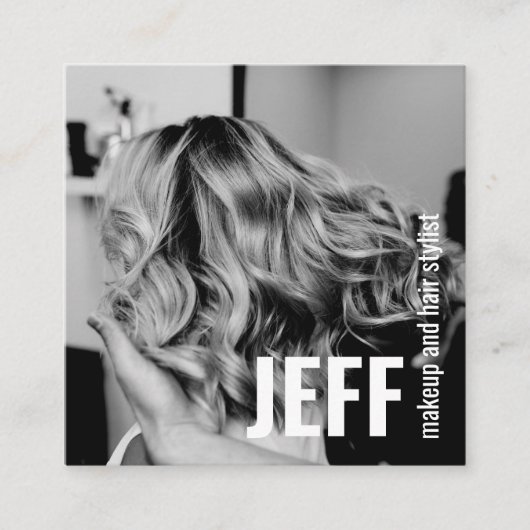 Personaliseer foto minimalistische kapsalon vierkante visitekaartje (Voorkant)