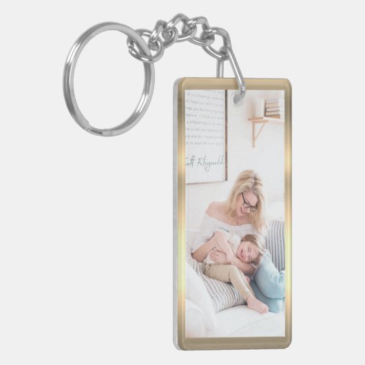 Personaliseer foto & naam, Faux Metallic Gold Sleutelhanger (Voorkant Links)