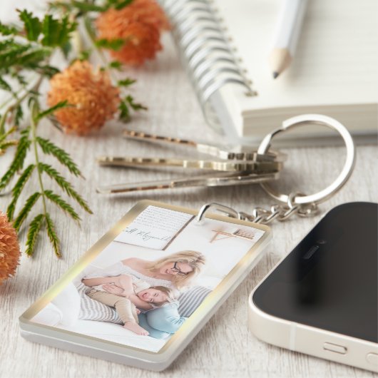 Personaliseer foto & naam, Faux Metallic Gold Sleutelhanger (Voorkant Rechts)