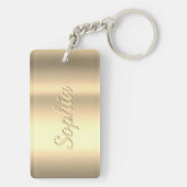Personaliseer foto & naam, Faux Metallic Gold Sleutelhanger (achterkant)
