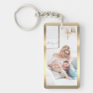 Personaliseer foto & naam, Faux Metallic Gold Sleutelhanger