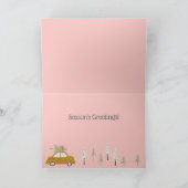 Personaliseer Foto Retro Woodland Roze Kerstmis Kaart (Binnen)