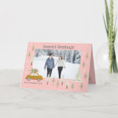 Personaliseer Foto Retro Woodland Roze Kerstmis Kaart (Voorkant)