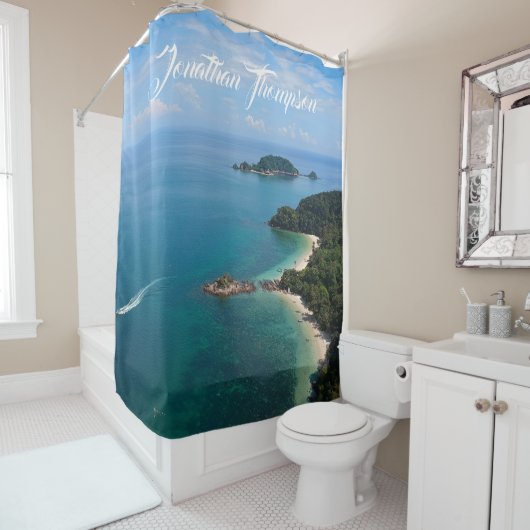 Personaliseer foto van oceaan Blauw water Blauwe l Douchegordijn (In situ)