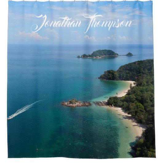 Personaliseer foto van oceaan Blauw water Blauwe l Douchegordijn (Voorkant)