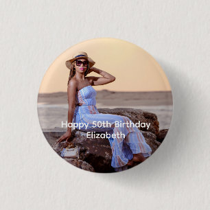 Personaliseer foto verjaardag hem haar ronde button 3,2 cm