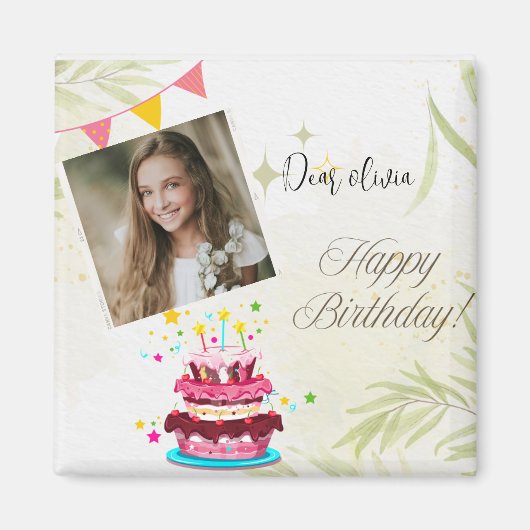 Personaliseer foto Verjaardagswensen magneet (Voorkant)