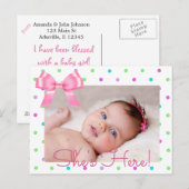 Personaliseer foto "Ze is hier" Geboorteaankondigi Aankondigingskaart (Voorkant / Achterkant)