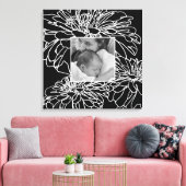 Personaliseer foto zwart wit bloemenlijn tekening canvas afdruk (Insitu (Woonkamer))