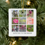 Personaliseer Fotocollage Bloemen en Vogels Keramisch Ornament<br><div class="desc">Gepersonaliseerde Tekst en Foto Collage Pink Peach Flowers Klavers,  Lavendel,  IJslandse Poppies,  Rozen,  Bluebird,  Hummingbird en Bee</div>