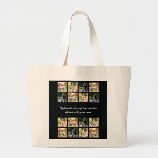 Personaliseer fotocollage en tekst grote canvas ta grote tote bag (Voorkant)