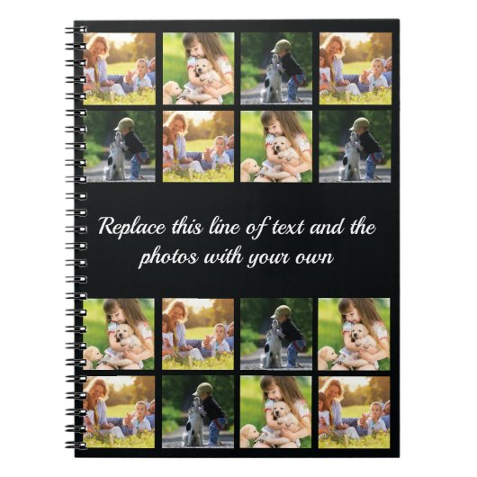 Personaliseer fotocollage en tekst notitieboek (Voorkant)