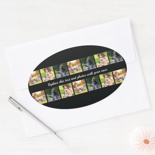 Personaliseer fotocollage en tekst ovaal sticker (Envelop)