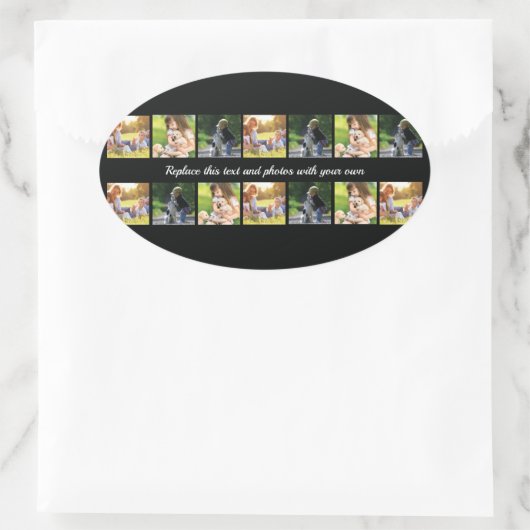 Personaliseer fotocollage en tekst ovaal sticker (Tas)