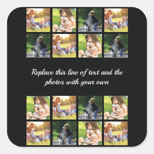Personaliseer fotocollage en tekst vierkante stick sticker (Voorkant)