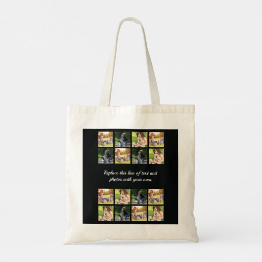 Personaliseer fotocollage en tekstcanvas tas (Achterkant)