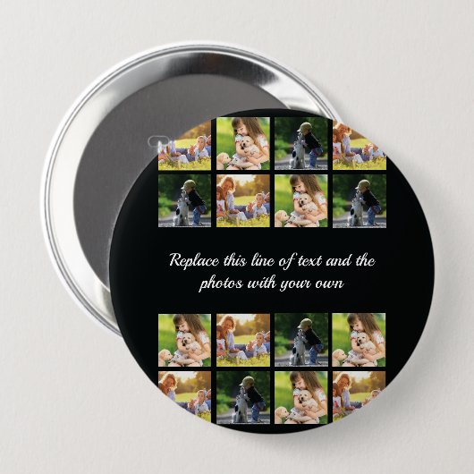 Personaliseer fotocollage en tekstknoop ronde button 4,0 cm (Voorkant /achterkant)