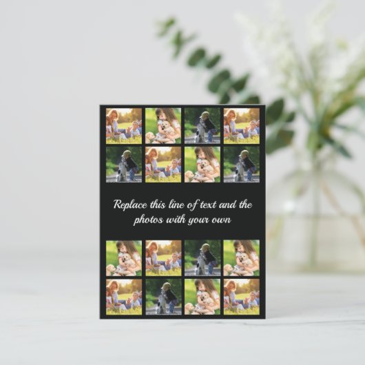 Personaliseer fotocollage en tekstuitnodiging kaart (Staand voorkant)