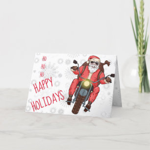 Personaliseer Fun Motorfiets Biker Santa Custom Feestdagen Kaart