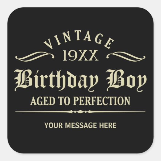 Personaliseer Funny Birthday Black Square Sticker (Voorkant)