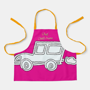 Personaliseer Funny Car Kinder Hot Pink Craft Schort