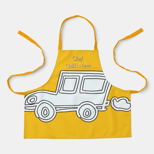 Personaliseer Funny Car Kinder Yellow Craft Schort (Voorkant)