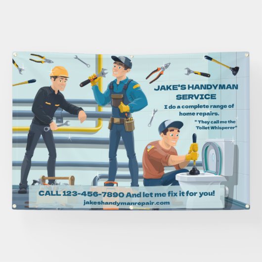 Personaliseer Funny Handyman Business Adverteren Spandoek (Horizontaal)
