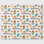 Personaliseer Funny Ice Cream & Pumpkins Patroon Cadeaupapier (Vlak)