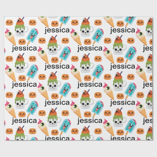 Personaliseer Funny Ice Cream & Pumpkins Patroon Cadeaupapier (Vlak)