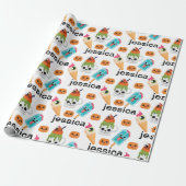 Personaliseer Funny Ice Cream & Pumpkins Patroon Cadeaupapier (Uitgerold)