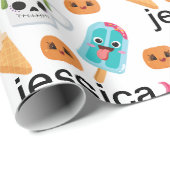 Personaliseer Funny Ice Cream & Pumpkins Patroon Cadeaupapier (Rol Hoek)