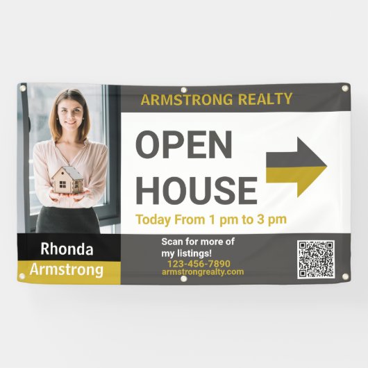Personaliseer Gedetailleerde Open Huis Realtor Fen Spandoek (Horizontaal)