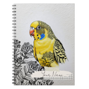 PERSONALISEER Geel Parkiet Vogel Collage Notitiebo Notitieboek