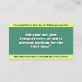 Personaliseer geparkeerd als een jerry, grappige p contactkaartje (Achterkant)