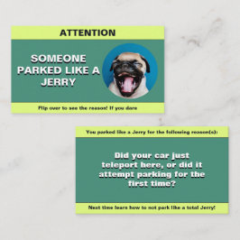 Personaliseer geparkeerd als een jerry, grappige p contactkaartje