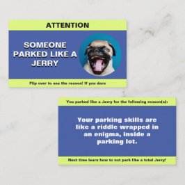 Personaliseer geparkeerd als een jerry, grappige p contactkaartje